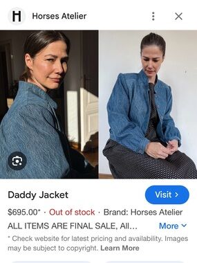 Horses Atelier Daddy Jacket — Dobby Denim — Size 1 — NWT — Brand Now Closed